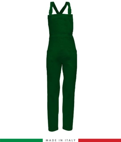 Two tone dungarees. Possibility of personalized production. Made in Italy. Multipockets. Color: bottle green