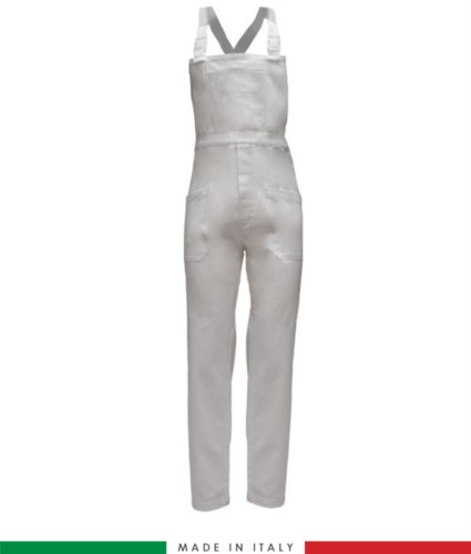 Two tone dungarees. Possibility of personalized production. Made in Italy. Multipockets. Color: white