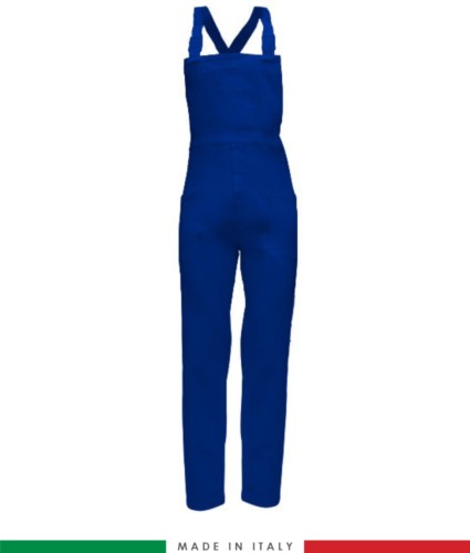 Two tone work dungarees. Possibility of personalized production. Made in Italy. Multipockets. Color: Royal blue