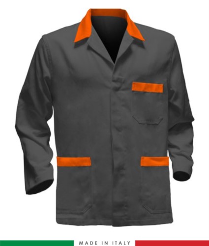 grey / orange work jacket, made in Italy, 100% cotton massaua with two pockets
