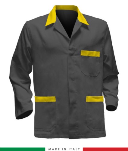 grey / yellow work jacket, made in Italy, 100% cotton massaua with two pockets
