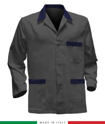 grey / blue work jacket, made in Italy, 100% cotton massaua with two pockets
