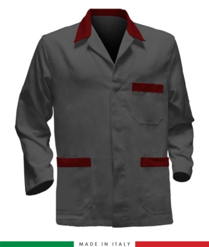grey / red work jacket, made in Italy, 100% cotton massaua with two pockets