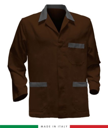 brown / grey work jacket, made in Italy, 100% cotton massaua with two pockets
