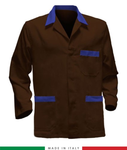 brown / Royal blue work jacket, made in Italy, 100% cotton massaua with two pockets