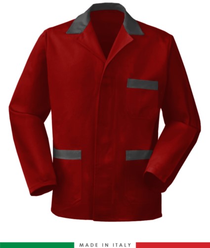 red / grey work jacket, made in Italy, 100% cotton massaua with two pockets