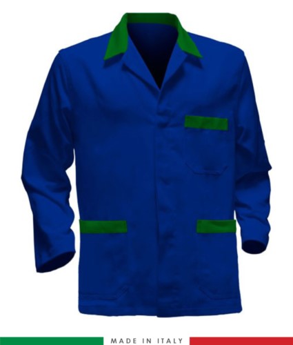 blue made in Italy work jacket, 100% cotton massaua and two pockets color royal blue/green