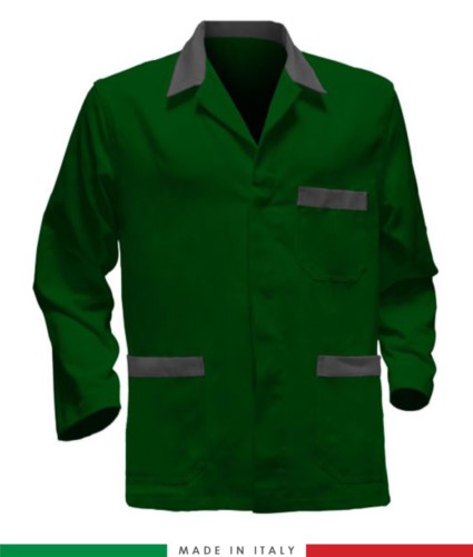 green work jacket with royal blue inserts made in Italy, 100% cotton massaua and two pockets
