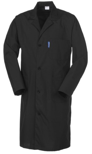 Women coat, long sleeve, button closure, applied pocket, two side pockets, elastic cuffs, black, CE certified

