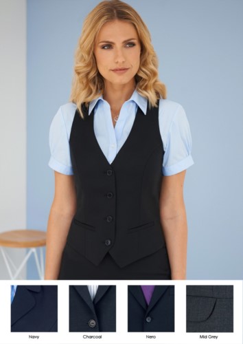 Women's vest with four button closure and two side pockets.