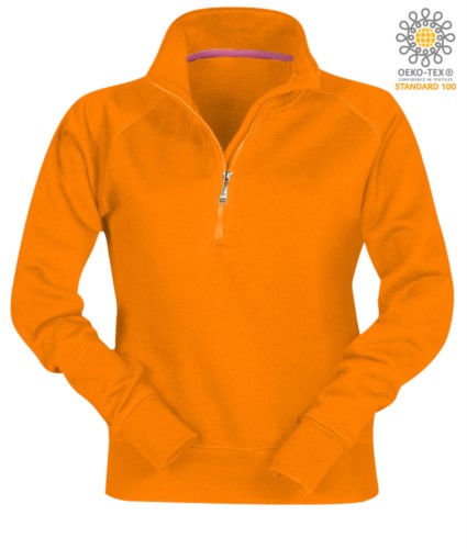 women short zip sweatshirt orange color customizable