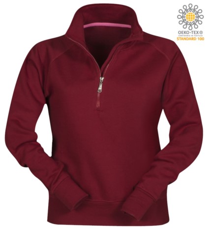women short zip sweatshirt Bugundy color customizable