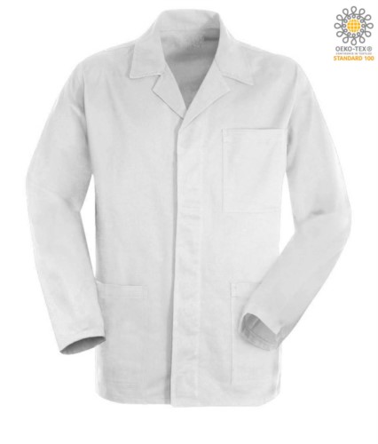 White work jacket in sanforized massaua cotton and covered buttons