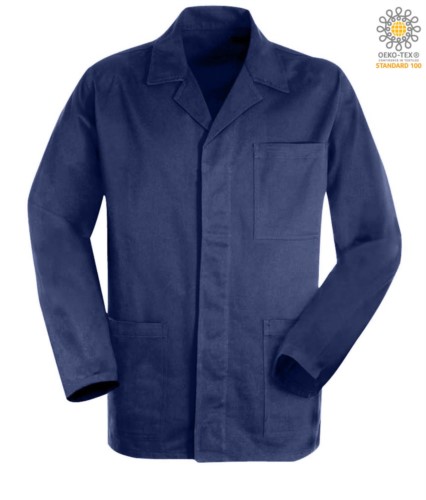 blue work jacket in sanforized massaua cotton and covered buttons