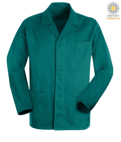 green work jacket in sanforized massaua cotton and covered buttons