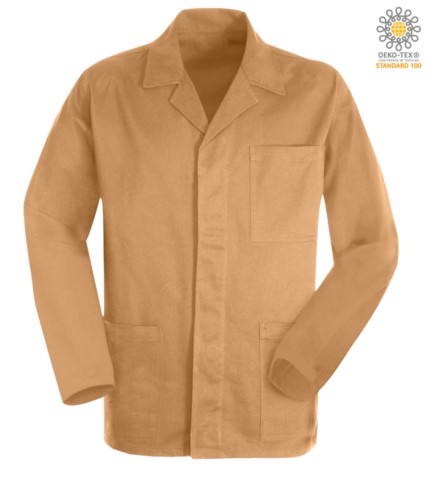 khaki color work jacket in sanforized massaua cotton and covered buttons