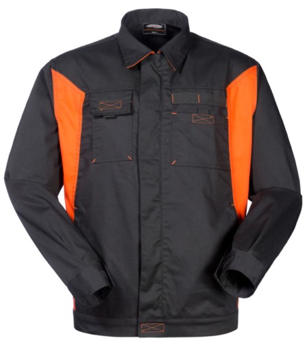Two tone jacket in polyester and cotton, colour black/orange 