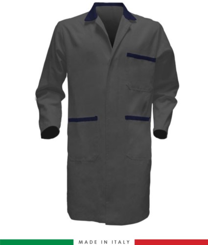 two-tone Grey/Navyblue men work gown with covered buttons
