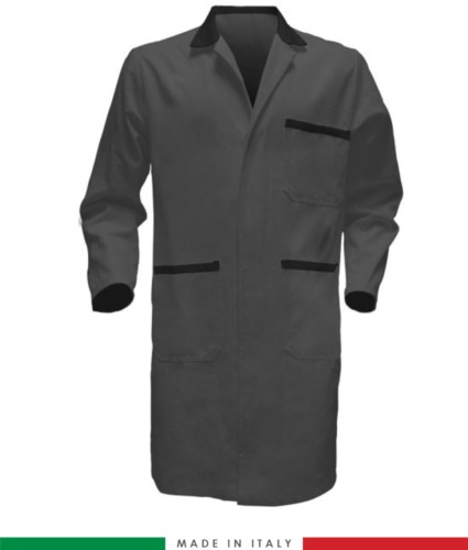 two-tone grey/black men work gown with covered buttons