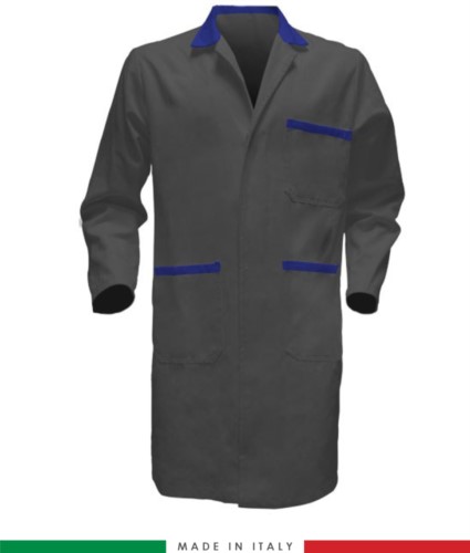 two-tone Grey /Light Blue men work gown with covered buttons