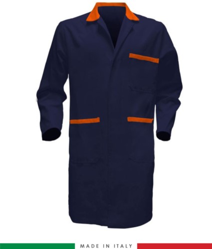 blue/orange men shirt with covered buttons 100% cotton massaua sanforizzato