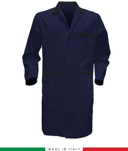 blue/black men shirt with covered buttons 100% cotton massaua sanforizzato