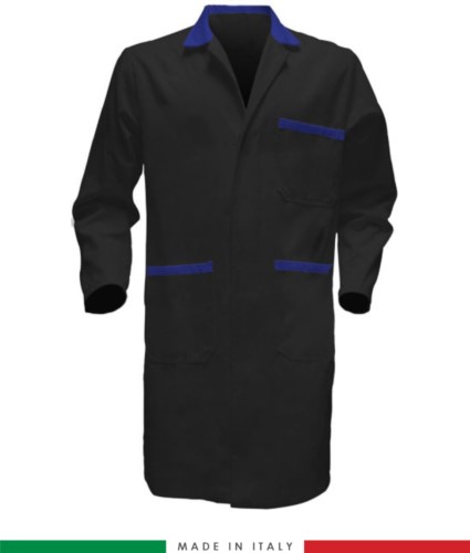 men long sleeved shirt 100% cotton for professional use Black / Royal Blue