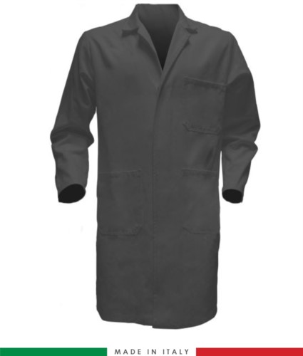 two-tone grey men work gown with covered buttons