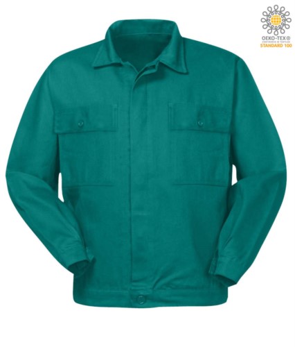 Cotton work jacket with two chest pockets. Colour green