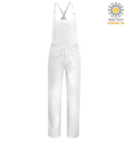 Work overalls with adjustable shoulder straps, white cotton multi pockets