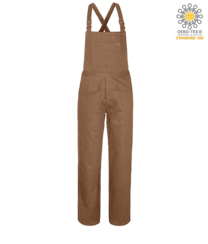 Dungarees, flap closure with covered buttons, multipockets, Color khaki