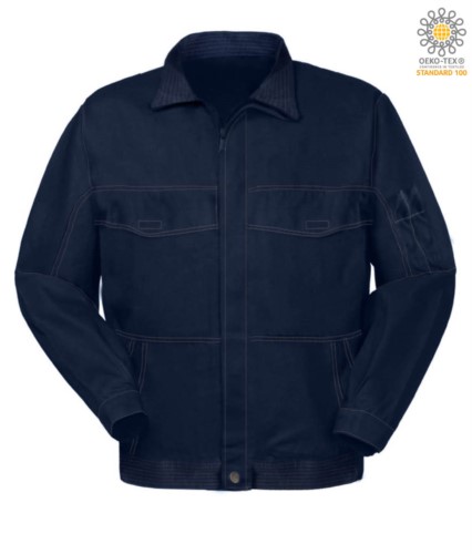 Multi pocket work jacket with shirt collar. Color Navy blue 