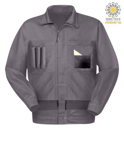 Two-tone multitasche work jacket with Korean collar.  color light grey/dark grey