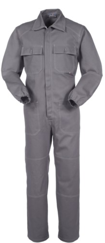 Ovearalls with covered zip and pockets, contrasting stitching, elasticated cuffs, 100% Cotton. Colour: grey

