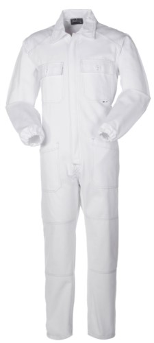 Ovearalls with covered zip and pockets, contrasting stitching, elasticated cuffs, 100% Cotton. Colour: white
