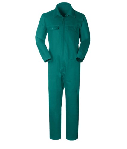 Overalls with shirt collar, multi pocket, cotton, elatsic at the wrists colour green