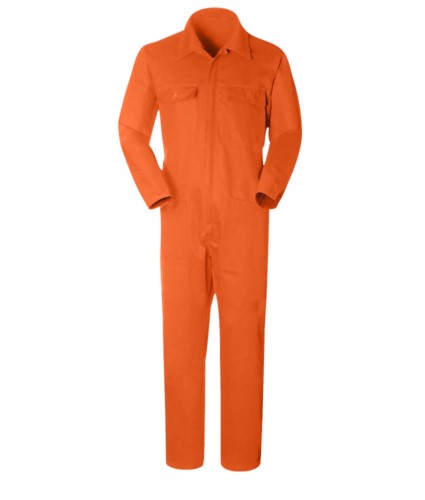 Overalls with shirt collar, multi pocket, cotton, elatsic at the wrists colour orange
