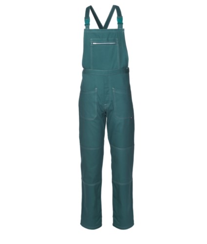 Multi pocket dungarees with central pocket. Colour green 