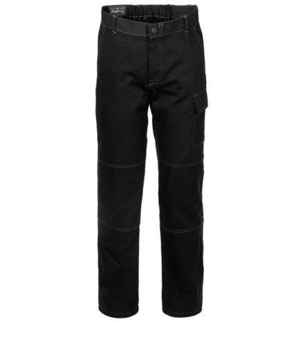 Multi pocket trousers 100% Cotton, contrasting stitching. Color: black