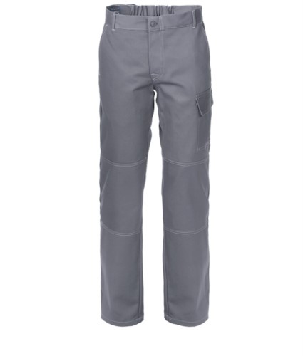 Multi pocket trousers 100% Cotton, contrasting stitching. Color: grey