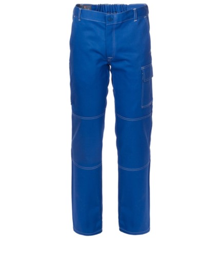 Multi pocket trousers 100% Cotton, contrasting stitching. Color:light Blue