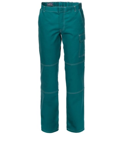 Multi pocket trousers 100% Cotton, contrasting stitching. Color: green

