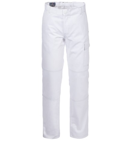 Multi pocket trousers 100% Cotton, contrasting stitching. Color: white