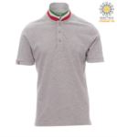 Short sleeve cotton pique polo shirt, contrasting three color collar visible on raised collar. Colour Melange grey/ Italy PANATION.GRM