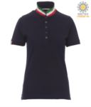 Women short sleeved polo shirt in cotton piquet, collar with contrasting three-coloured visible on the raised collar. Colour Navy Blue / Italy PANATIONLADY.BLU