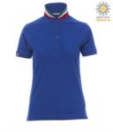 Women short sleeved polo shirt in cotton piquet, collar with contrasting three-coloured visible on the raised collar. Colour blue/Austria PANATIONLADY.AZR