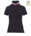 Women short sleeved polo shirt in cotton piquet, collar with contrasting three-coloured visible on the raised collar. Colour Navy Blue / Italy PANATIONLADY.BLUF