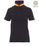 Women short sleeved polo shirt in cotton piquet, collar with contrasting three-coloured visible on the raised collar. Colour blue/Austria PANATIONLADY.BLUG