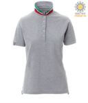 Women short sleeved polo shirt in cotton piquet, collar with contrasting three-coloured visible on the raised collar. Colour Militar green / Italy PANATIONLADY.GRM
