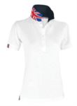 Women short sleeved polo shirt in cotton piquet, collar with contrasting three-coloured visible on the raised collar. Colour blue/Austria PANATIONLADY.BIUK